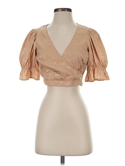 Pre-owned Lulus Short Sleeve Blouse In Tan