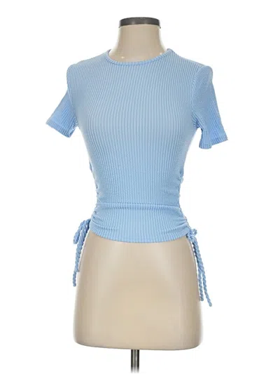 Pre-owned Lulus Short Sleeve Top Blue Mock Neckline Tops