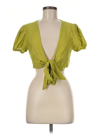 Pre-owned Lulus Short Sleeve Top Green Plunge Neckline Tops