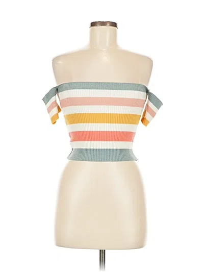 Pre-owned Lulus Short Sleeve Top Green Strapless Neckline Tops