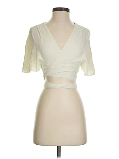 Pre-owned Lulus Short Sleeve Top Ivory Plunge Neckline Tops In White