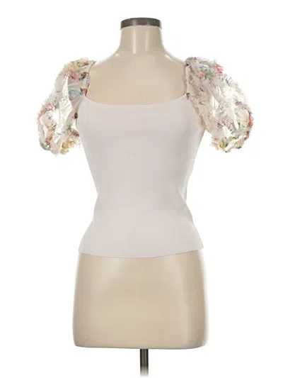 Pre-owned Lulus Short Sleeve Top Ivory Solid Pattern Scoop Neck Tops In White