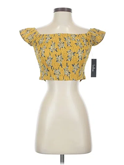 Lulus Short Sleeve Top Yellow Strapless Neckline Tops