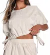 Lulus Coolest Cutie Beige Short Sleeves Drawstring Crop Top In Gray