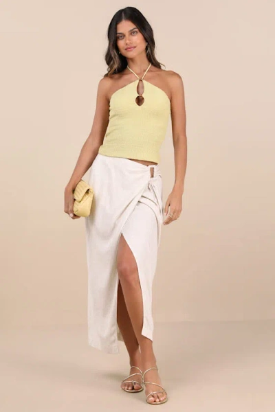 Lulus Sibilla Light Beige Cutout Faux-wrap Midi Skirt