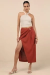 Lulus Sibilla Rust Cutout Faux-wrap Midi Skirt