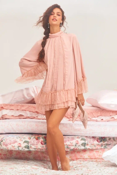 Lulus Sidonie Blush Pink Lace Bell Sleeve Mini Dress