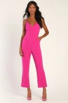 Lulus Signature Cutie Hot Pink V-neck Sleeveless Jumpsuit In Hot Pink