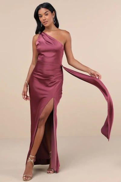 Lulus Signature Elegance Mauve Purple Satin One-shoulder Maxi Dress