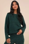 Lulus Signature Sunday Dark Green Raglan Sleeve Pullover Sweater In Dark Green