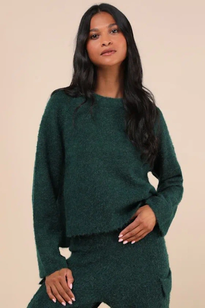 Lulus Signature Sunday Dark Green Raglan Sleeve Pullover Sweater