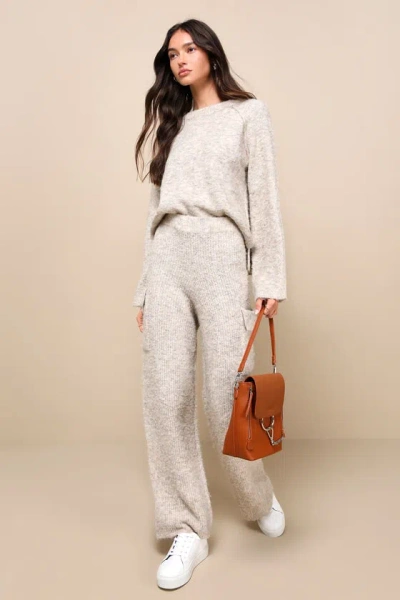 Lulus Signature Sunday Heather Beige Knit Sweater Pants