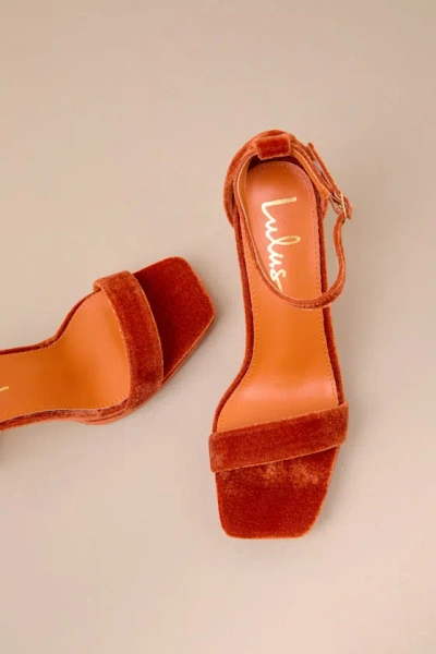 Lulus Signie Rust Velvet Square-toe Platform Ankle Strap Sandals In Orange