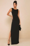 Lulus Significant Allure Black Slinky Knit Ruched Maxi Dress In Black