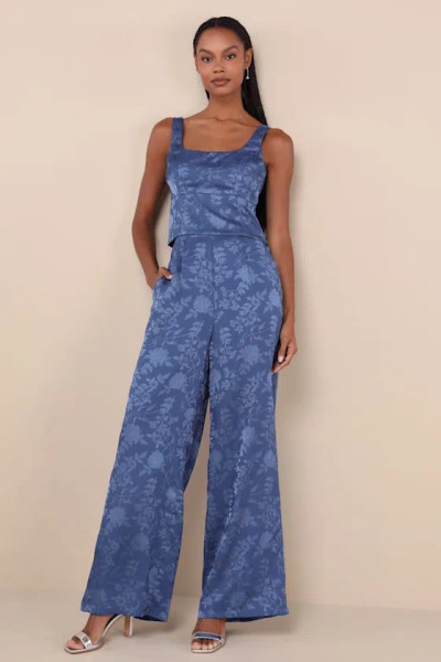 Lulus Significant Elegance Dark Blue Floral Jacquard High-rise Pants