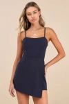Lulus Significant Sweetie Navy Blue Tie-back Skort Romper In Navy Blue