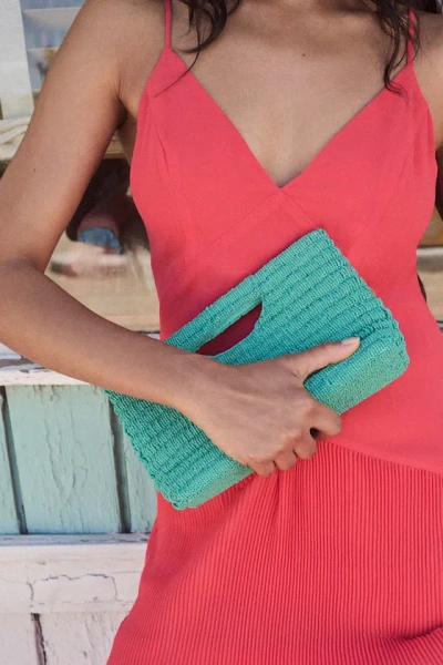 Lulus Silfra Teal Green Beaded Crossbody Clutch