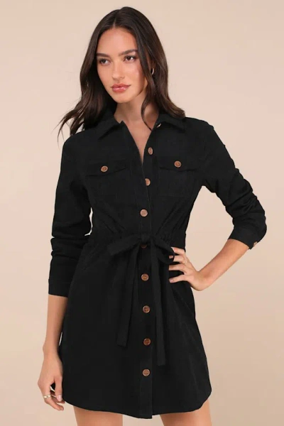 Lulus Simple Affection Black Corduroy Mini Dress With Pockets