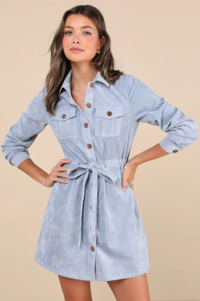 Lulus Simple Affection Blue Corduroy Mini Dress With Pockets