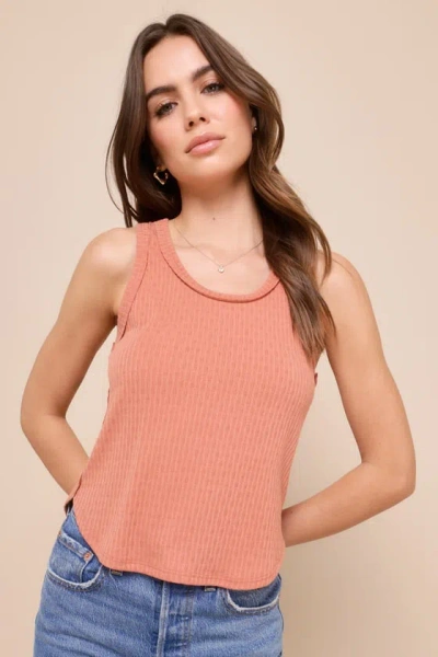 Lulus Simple And Carefree Terra Cotta Ribbed Pointelle Tank Top In Orange