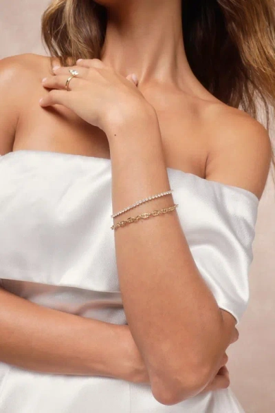 Lulus Simple Dazzle Gold Rhinestone Two-piece Bracelet Set