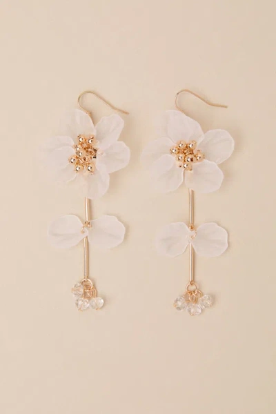 Lulus Simple Decadence White And Gold Flower Drop Earrings