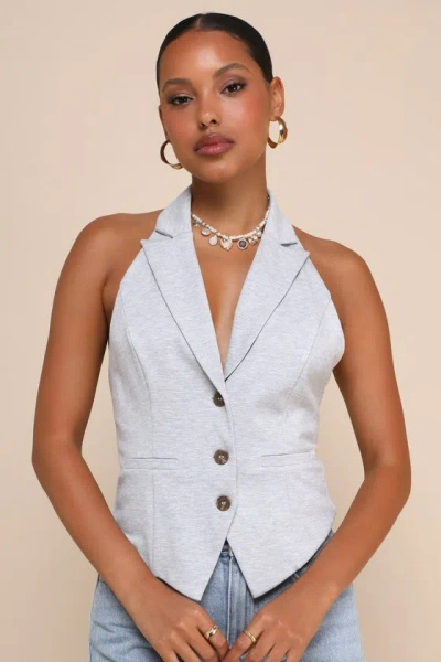 Lulus Simple Excellence Heather Grey Backless Vest Top