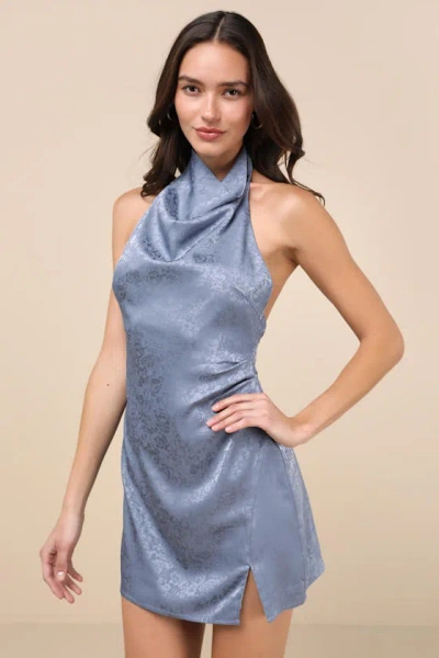Lulus Simply A Stunner Slate Blue Cowl Backless Mini Dress