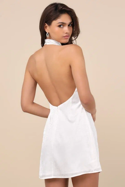 Lulus Simply A Stunner White Jacquard Cowl Backless Mini Dress
