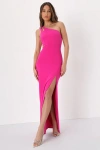 Lulus Simply Beautiful Hot Pink One-shoulder Cutout Maxi Dress In Hot Pink