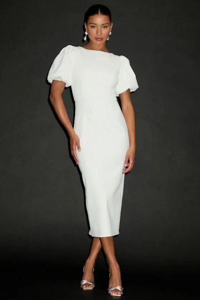 Lulus Simply Beloved White Puff Sleeve Bodycon Midi Dress