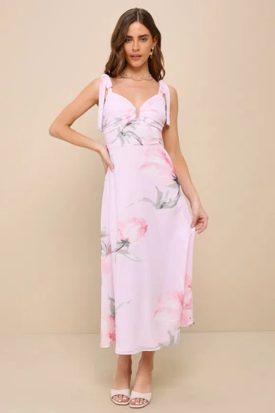 Lulus Simply Blissful Pink Floral Tie-strap A-line Midi Dress