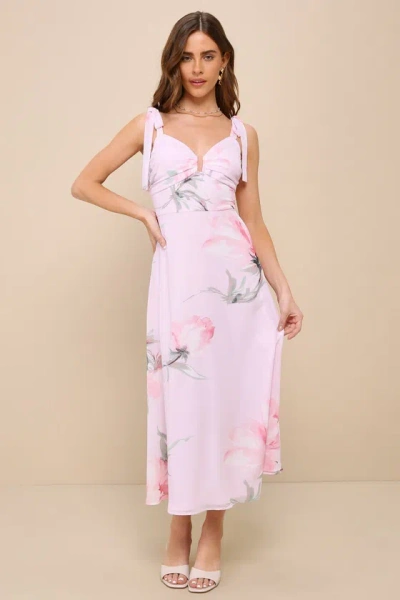 Lulus Simply Blissful Pink Floral Tie-strap A-line Midi Dress | ModeSens