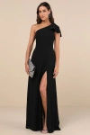 Lulus Simply Brilliant Black One-shoulder Bow Maxi Dress In Black