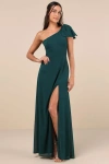 Lulus Simply Brilliant Emerald One-shoulder Bow Maxi Dress In Green