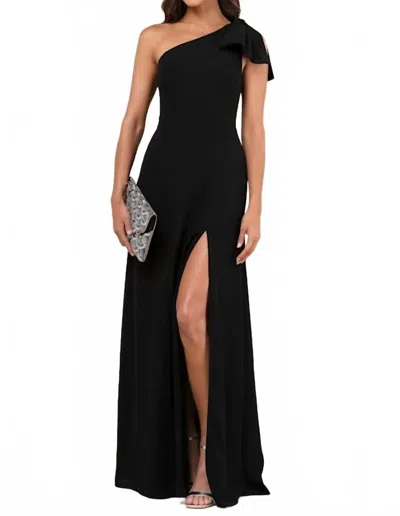 Lulus Simply Brilliant One-shoulder Bow Maxi Dress - Plus In Black