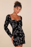 Lulus Simply Decadent Black Floral Velvet Burnout Bustier Mini Dress In Black