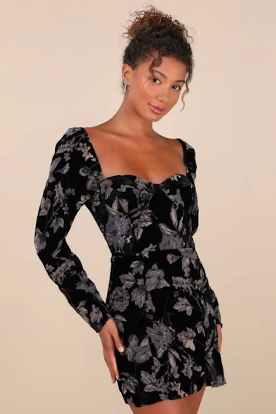 Lulus Simply Decadent Black Floral Velvet Burnout Bustier Mini Dress
