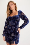 Lulus Simply Decadent Navy Velvet Burnout Floral Bustier Mini Dress In Navy