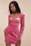 Lulus Simply Decadent Pink Floral Velvet Burnout Bustier Mini Dress In Pink
