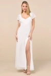Lulus Simply Delightful White Tie-back Flutter Sleeve Maxi Dress In White
