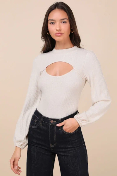 Lulus Simply Ideal Ivory Cutout Long Sleeve Top