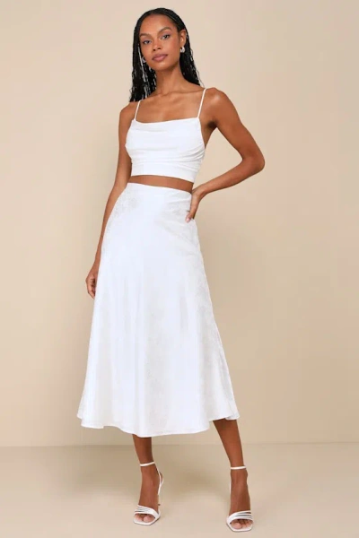 Lulus Simply Idyllic Ivory Floral Jacquard High Rise Midi Skirt