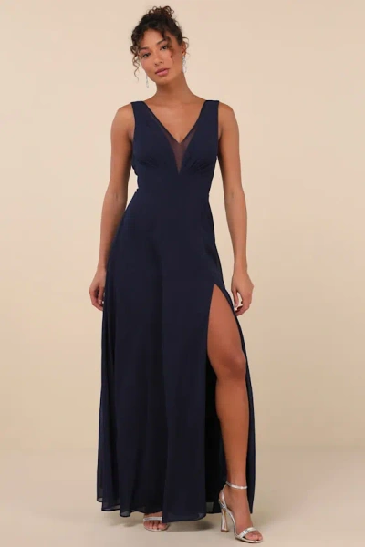 Lulus Simply Immaculate Navy Blue Backless Maxi Dress