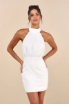 Lulus Simply Magnificent White Organza Halter Backless Mini Dress In White