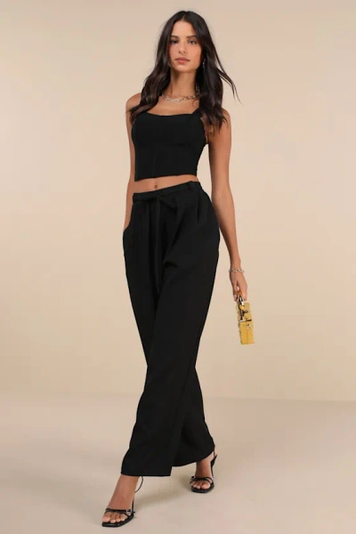 Lulus Simply Poised Black Twill Wide Leg Pants