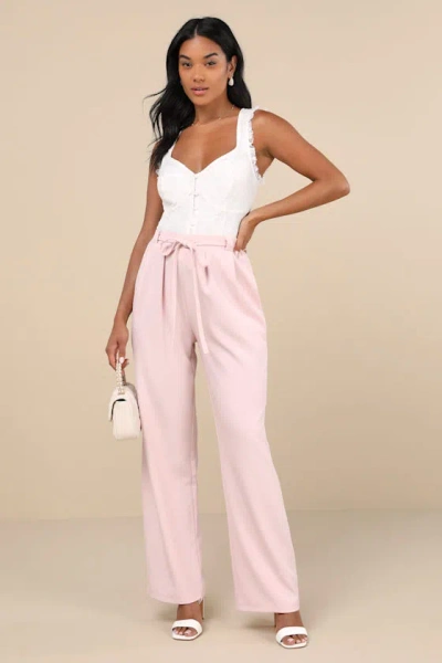 Lulus Simply Poised Light Pink Twill Wide Leg Pants
