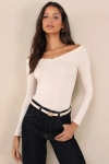 Lulus Simply Polished Cream Ribbed Off-the-shoulder Bodysuit In White