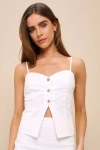 LULUS SIMPLY POSH WHITE BUTTON-FRONT CAMI TOP
