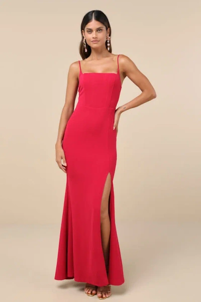 Lulus Simply Remarkably Magenta Sleeveless Bustier Mermaid Maxi Dress